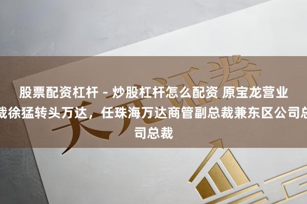 股票配资杠杆 - 炒股杠杆怎么配资 原宝龙营业总裁徐猛转头万达,任珠海万达商管副总裁兼东区公司总裁
