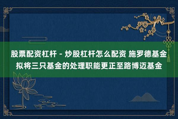股票配资杠杆 - 炒股杠杆怎么配资 施罗德基金拟将三只基金的处理职能更正至路博迈基金