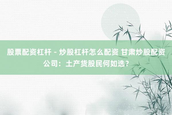股票配资杠杆 - 炒股杠杆怎么配资 甘肃炒股配资公司：土产货股民何如选？