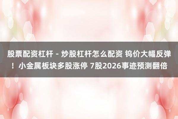 股票配资杠杆 - 炒股杠杆怎么配资 钨价大幅反弹！小金属板块多股涨停 7股2026事迹预测翻倍
