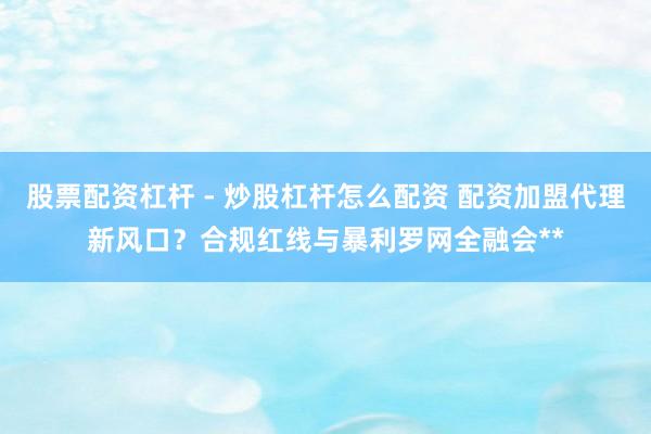 股票配资杠杆 - 炒股杠杆怎么配资 配资加盟代理新风口？合规红线与暴利罗网全融会**
